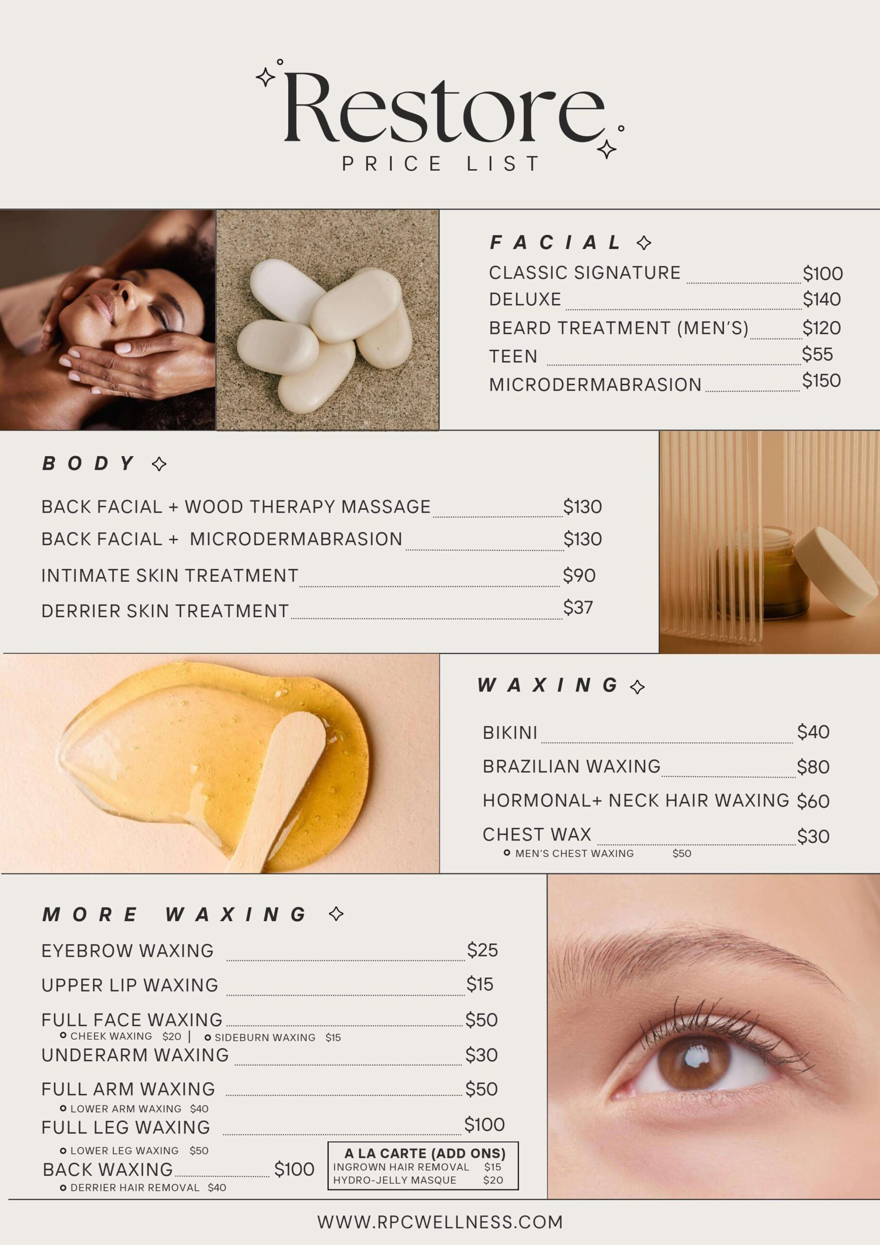 Aesthetics Price Menu